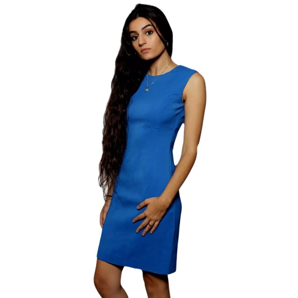 Versace Knee-Length Pencil Sheath Dress Royal Blue Big Gold Zipper Sz 38 2016